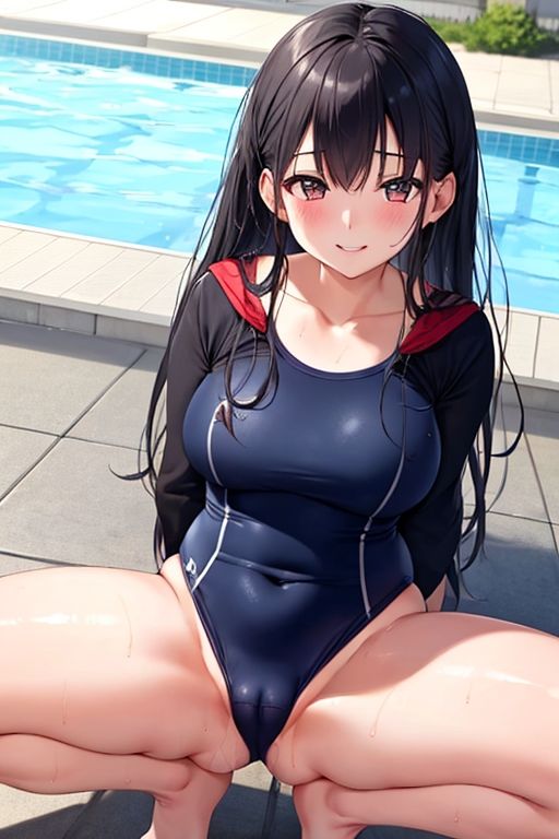 サンプル画像5:開脚スク水 黒髪ロング編(AI娘堂) [d_398441]