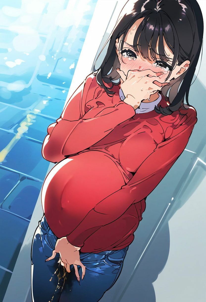 サンプル画像3:妊婦が人前でおもらしして赤面するイラスト500枚（失禁・脱糞・羞恥・スカトロ・ボテ腹・出産・病院）(エロロ兵長) [d_399483]
