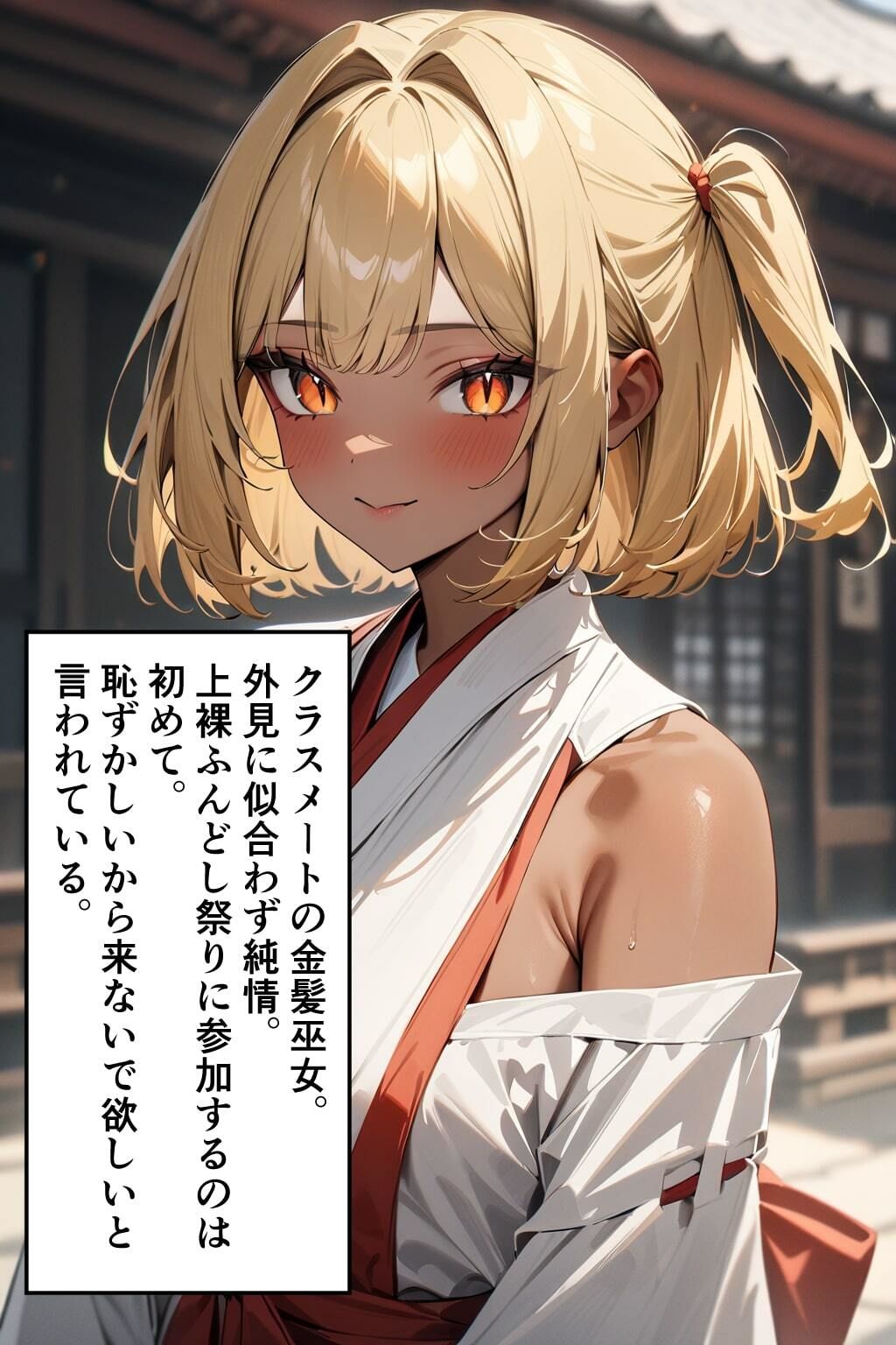 サンプル画像1:クラスメートの金髪巫女が上裸ふんどし祭りに参加していた【淫習村】(ちぴちゃぱ) [d_399978]