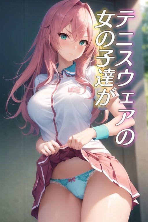 サンプル画像1:嫌な顔でスカートたくし上げてパンツ見せる娘〜テニスウェア編〜(AIパンツ部) [d_400012]