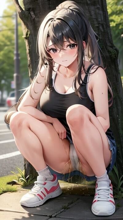 サンプル画像1:二次元版おもらし美脚のお姉さん第1弾(美女とお散歩) [d_400772]