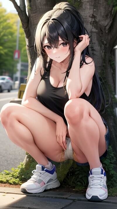 サンプル画像3:二次元版おもらし美脚のお姉さん第1弾(美女とお散歩) [d_400772]