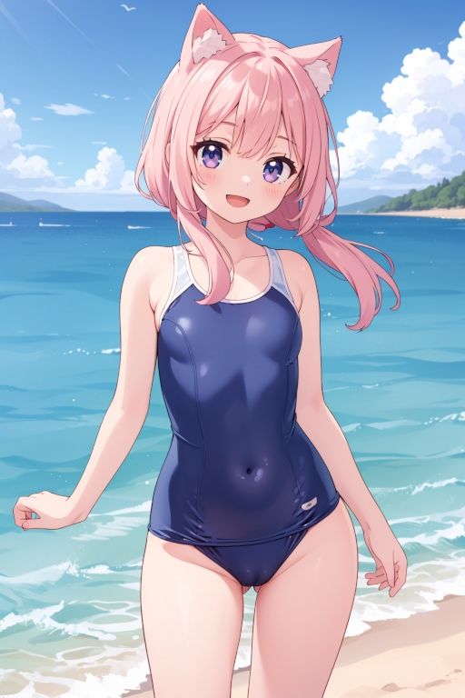 サンプル画像2:貧乳美少女画集No.002 ねこみみスクール水着編 48枚(愛のA工房) [d_400951]