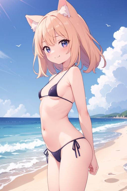 サンプル画像1:貧乳美少女画集No.004 ねこみみビキニ水着編 88枚(愛のA工房) [d_400995]