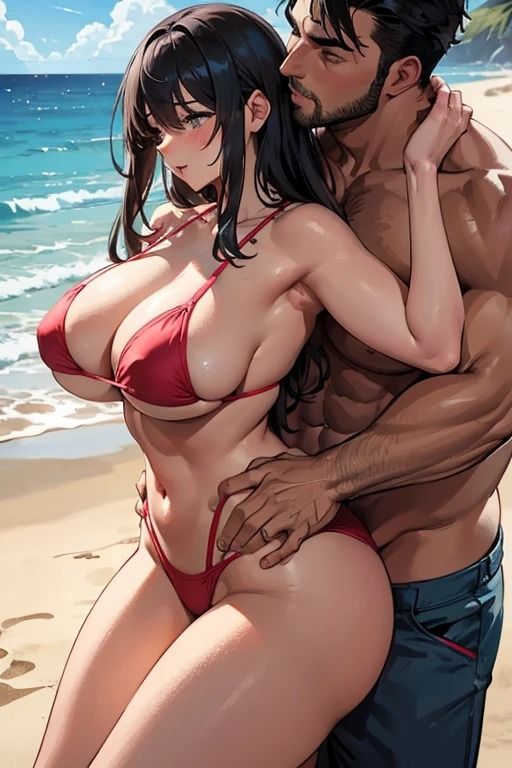 サンプル画像5:セクシーお姉さんを海辺でナンパするキス魔マッチョ変態男達(fundreamer) [d_401002]