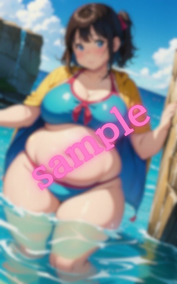 サンプル画像4:僕の夏休みの思い出・・太っている彼女と海デート(AI部) [d_401188]