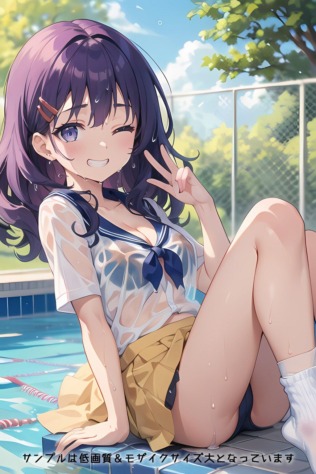 サンプル画像1:半裸繚乱 プールで濡れ透け！ギャルJK制服編(0番のりば) [d_401367]