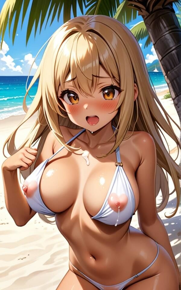 サンプル画像4:巨乳日焼けギャルのビーチで誘惑 昼間から脱がすなよ！(美女大好き妄想族) [d_401422]