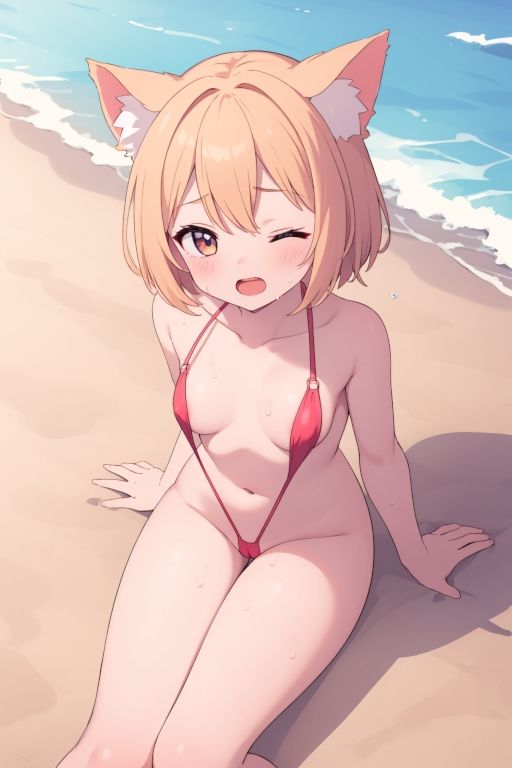 サンプル画像3:貧乳美少女画集No.006 ねこみみひも水着編 53枚(愛のA工房) [d_402064]