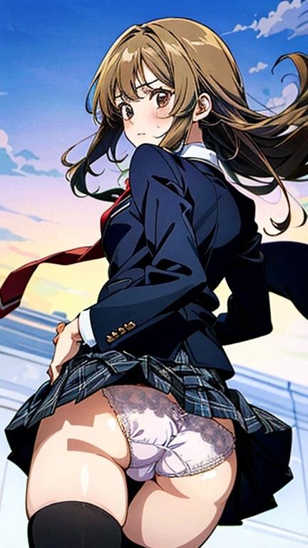 サンプル画像4:AI制服美少女JKの風パンチラ集100選(AI KE26) [d_402247]