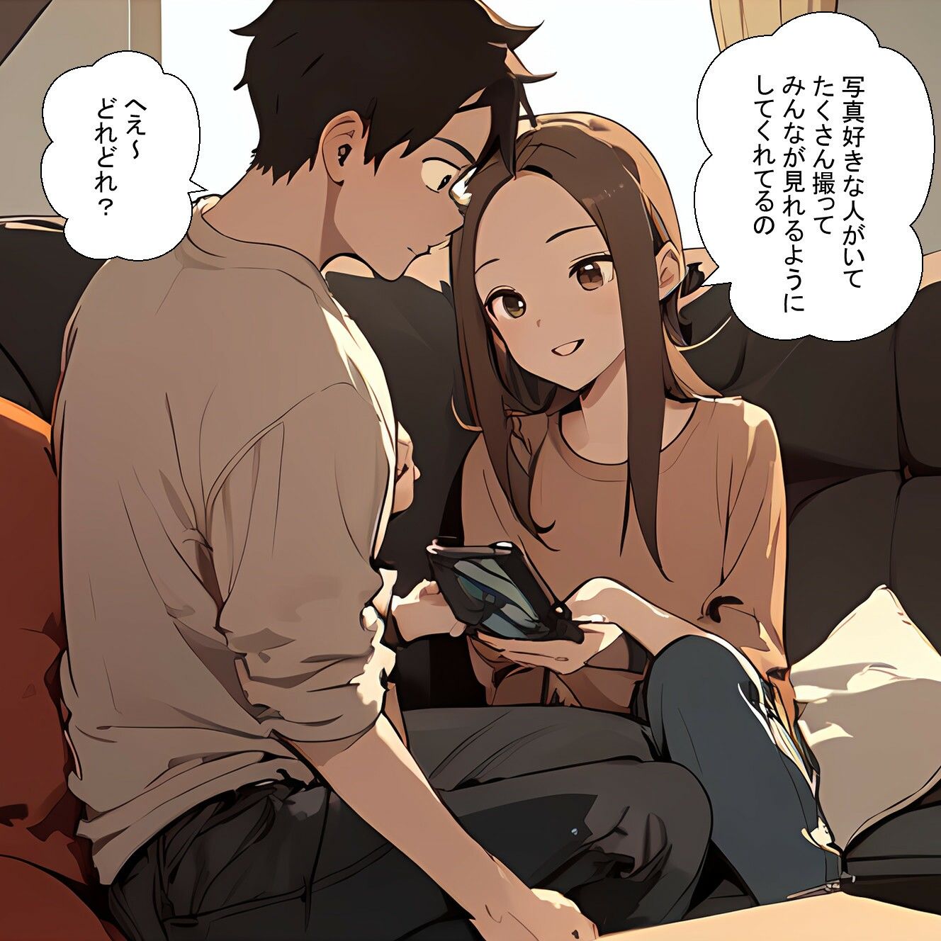 サンプル画像1:テニス合宿の写真を見せてくれる元高木さん(鮫島猛) [d_403286]