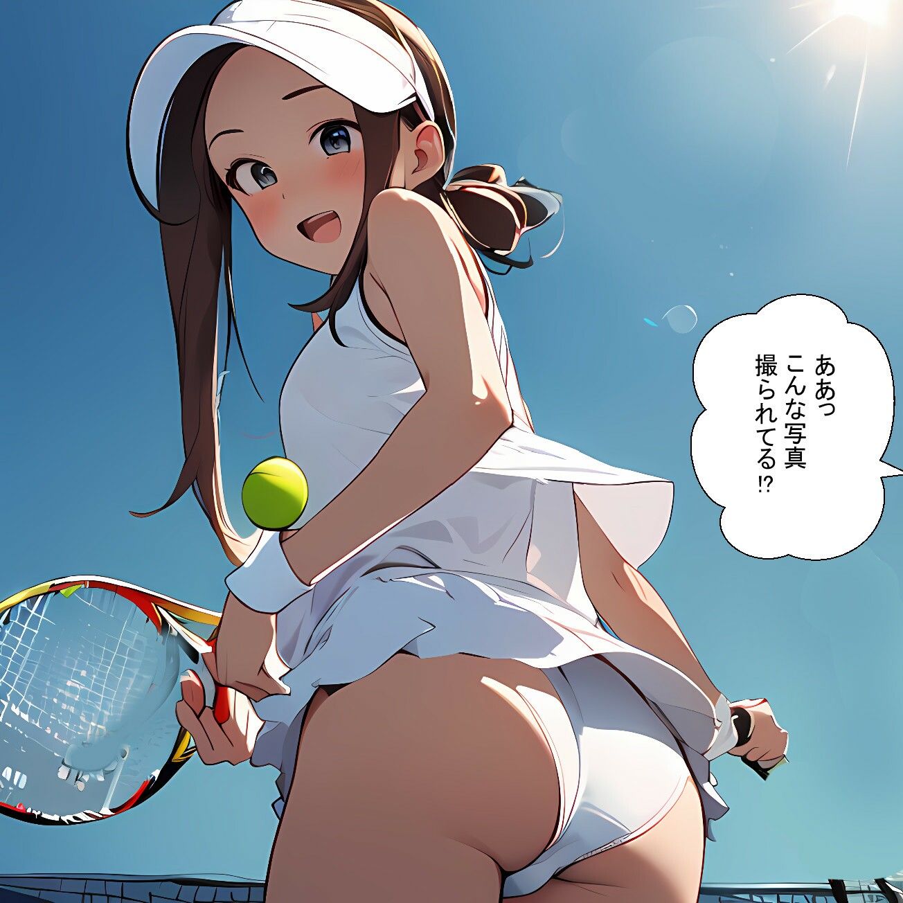 サンプル画像2:テニス合宿の写真を見せてくれる元高木さん(鮫島猛) [d_403286]