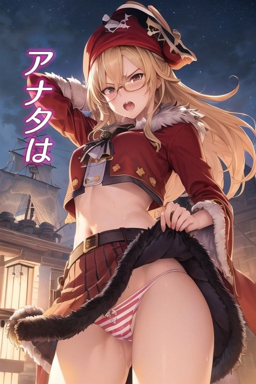 サンプル画像5:嫌な顔でスカートたくし上げてパンツ見せる娘〜海賊編〜(AIパンツ部) [d_403644]