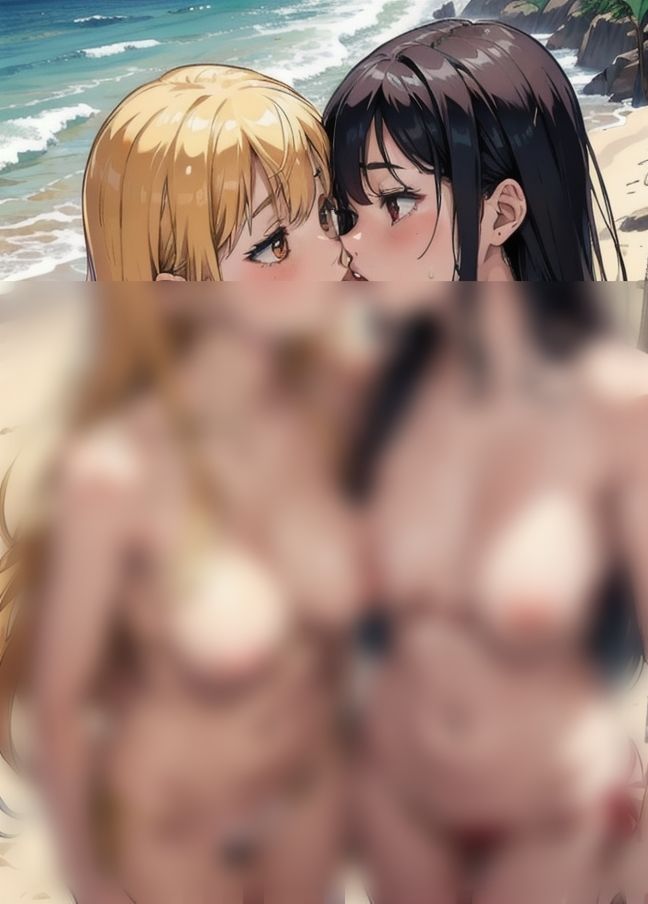サンプル画像2:海でレズセ「裸でどエロい行為。女の子同士のエッチ。」(AIcloud) [d_403957]