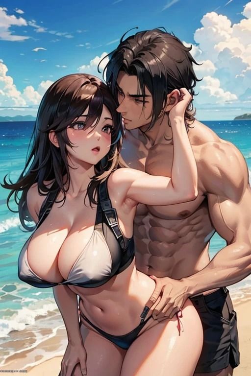 サンプル画像1:リゾートビーチでマッチョにナンパされ喰われる爆乳美女達(fundreamer) [d_404132]