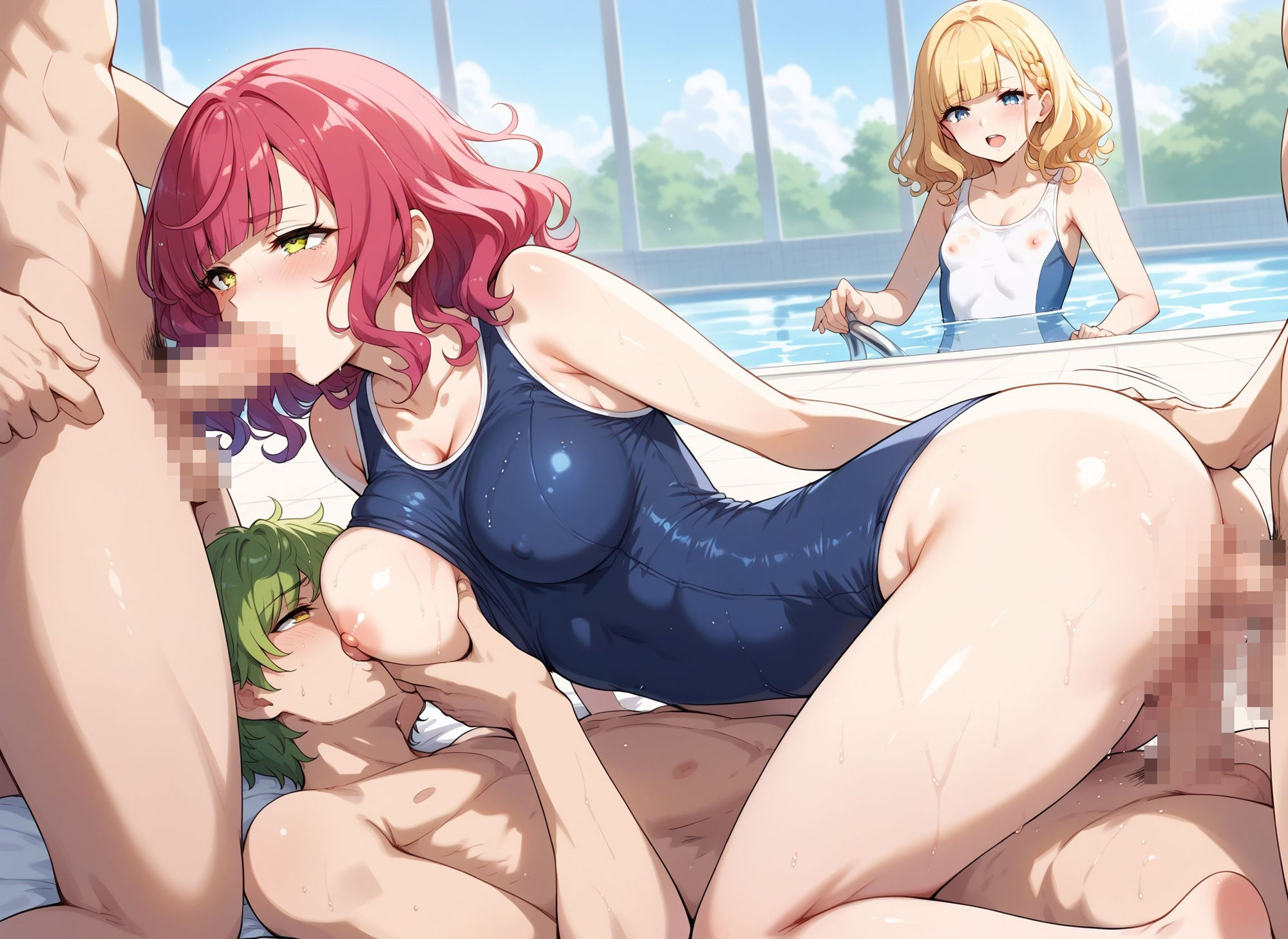 サンプル画像4:夏のスク水！ハーレムエッチ(モザイク君) [d_404844]
