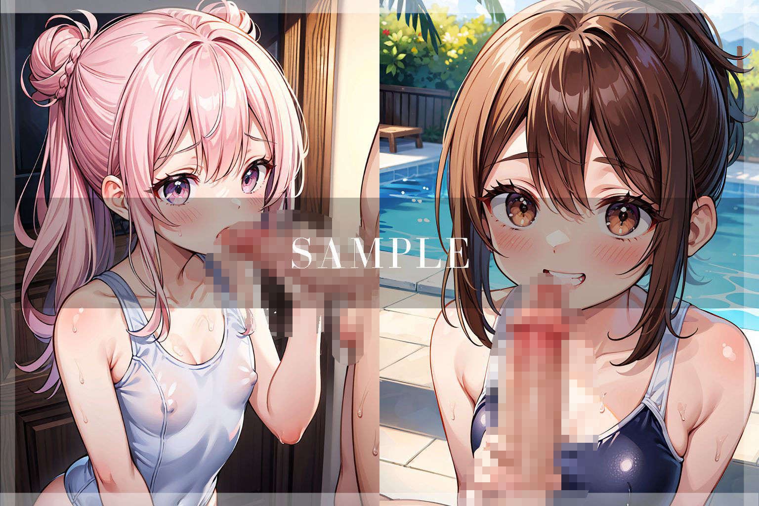 サンプル画像1:ママにはナイショ。スク水で先生のおち〇ちんをぺろぺろしています。(えいあいどぉる) [d_404910]