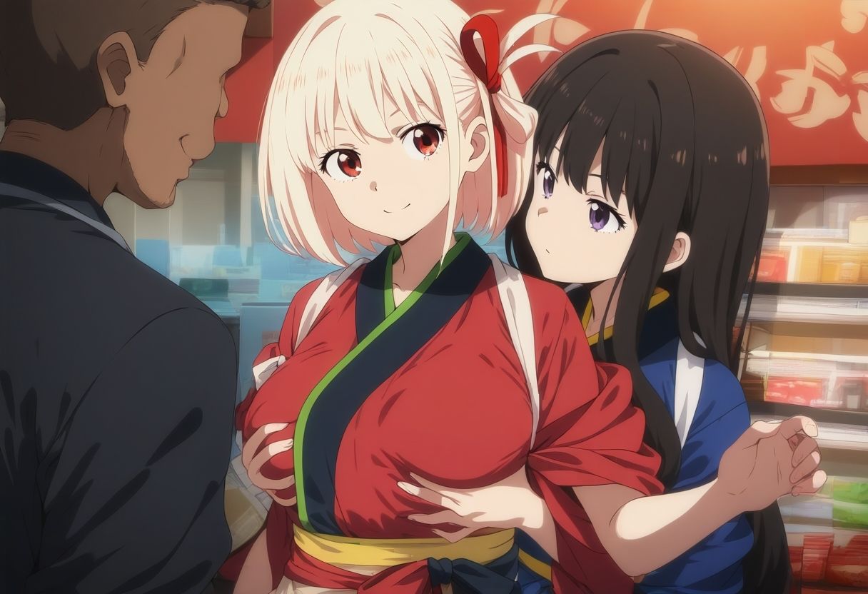 サンプル画像3:錦○千束＆井○上たきな 和装ウェイトレスエッチ(タカーノ) [d_405521]