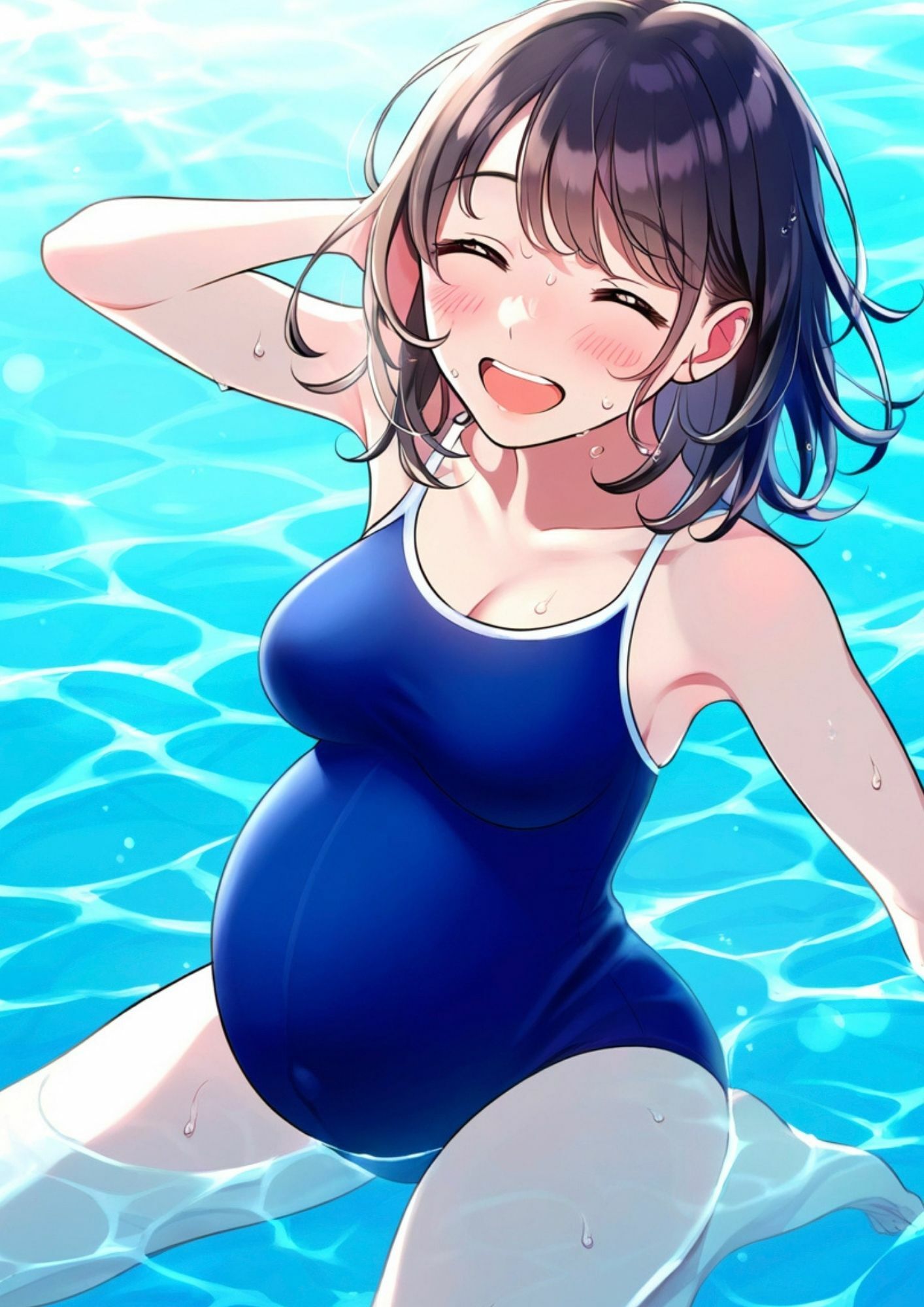 サンプル画像4:スク水妊婦の憂鬱｜孕んだ身体で水泳の授業にでたら妊娠バレ 弱みを握られて言いなりセックス、フェラ（スクール水着・JK・学校・教室・立ちバック）(エロロ兵長) [d_405675]