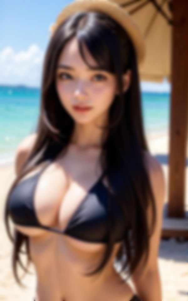 サンプル画像3:夏のビーチに現れた爆乳淫乱天使のエッチな撮影写真集97枚(リアルAI美女) [d_405781]