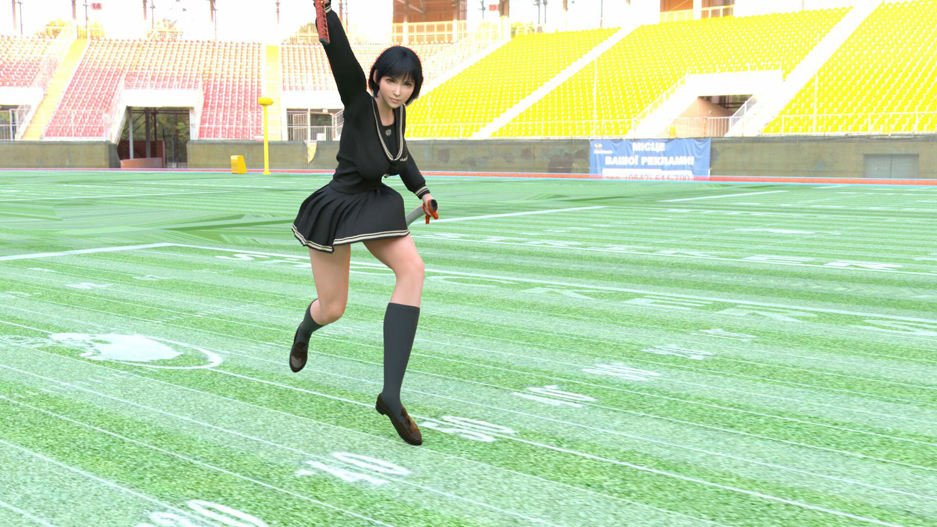 サンプル画像3:万能格闘美女「霧島愛唯（きりしまめい）」日本刀演舞パンチラ（PV01:白サテン地ハート柄パンティ）(Ozone_Layer) [d_406304]