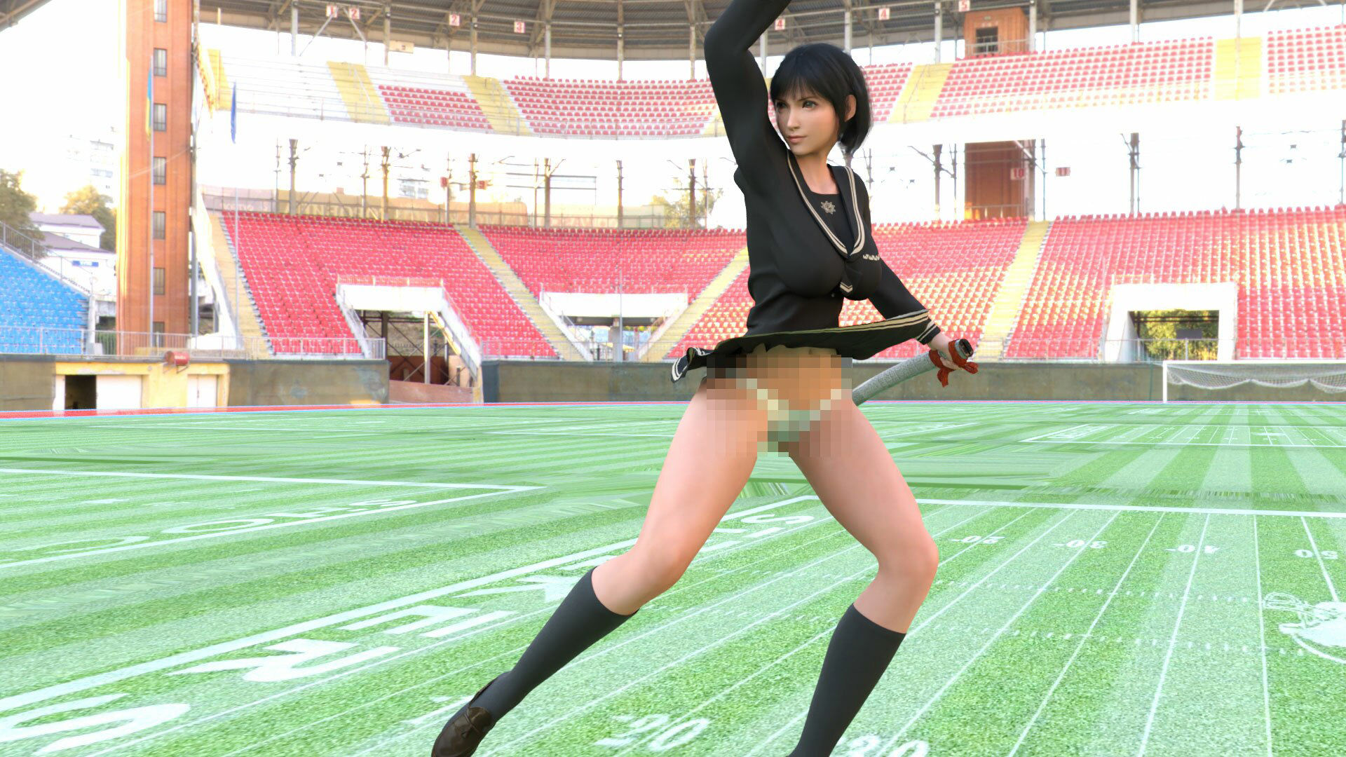 サンプル画像5:万能格闘美女「霧島愛唯（きりしまめい）」日本刀演舞パンチラ（PV01:白サテン地ハート柄パンティ）(Ozone_Layer) [d_406304]