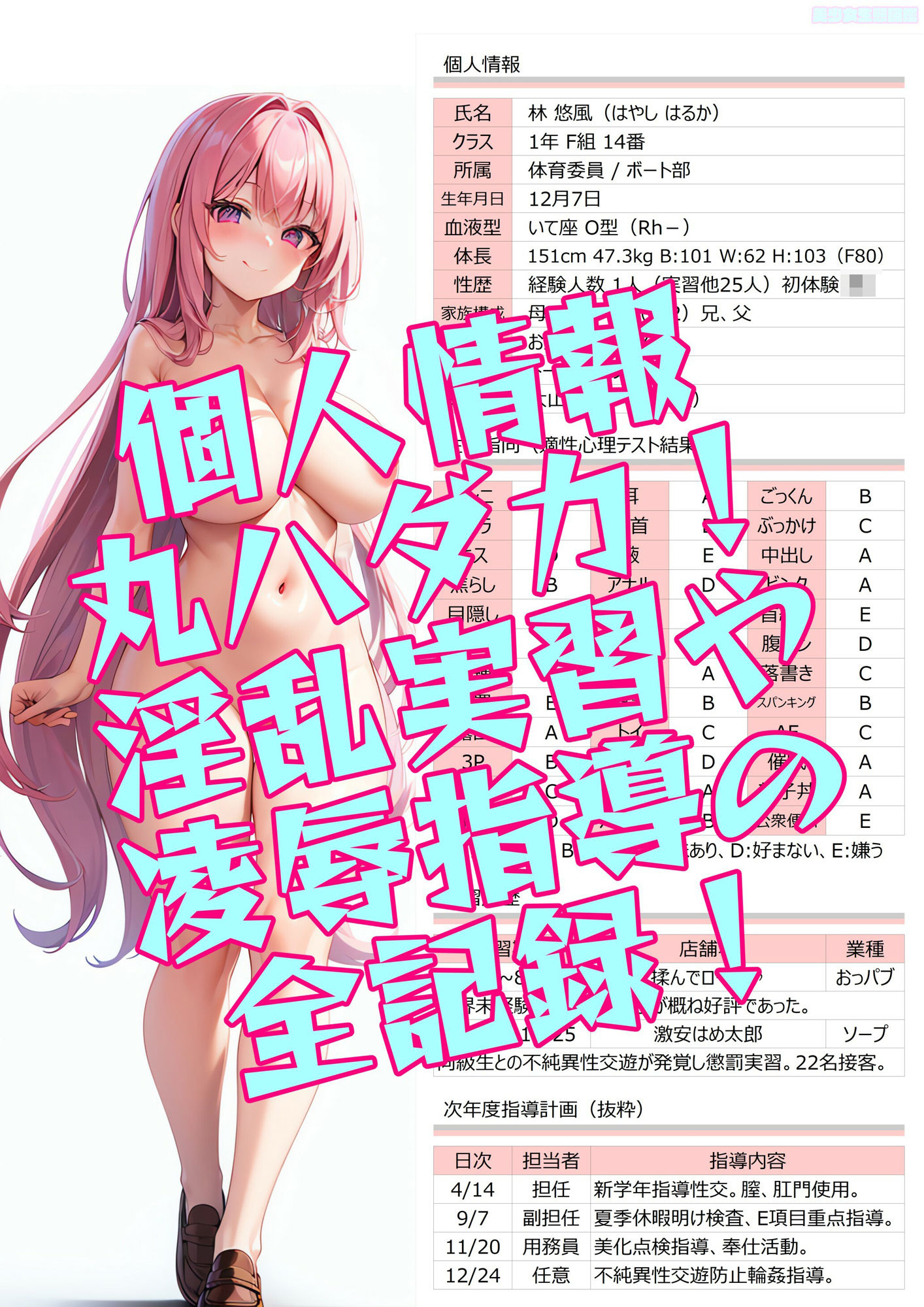 サンプル画像4:女子校生性育図鑑〜個人情報、彼氏、性歴性癖、バイト先、 通知表から一週間の下着まで全部流出♪【管理の行き届き過ぎた私立校 SpecialEdition】(みなみの島) [d_407389]