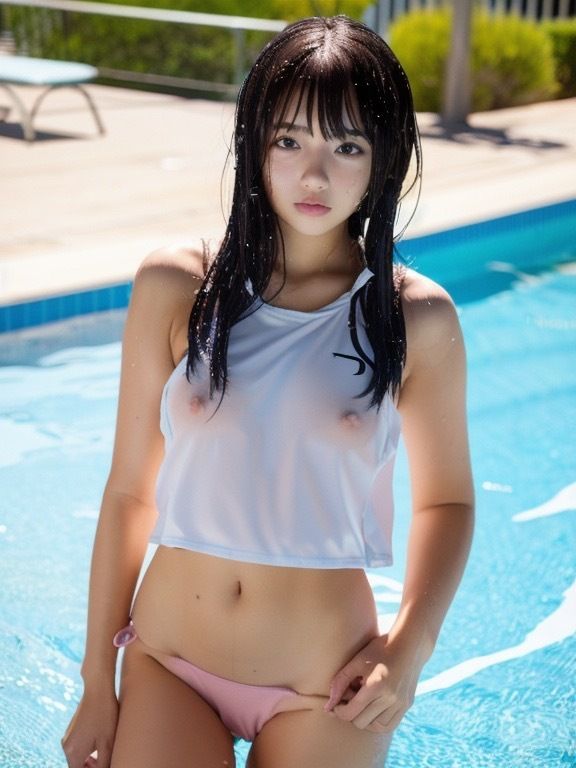 サンプル画像4:プールサイドで 彼女たちの水着姿 スケスケ＆もろだし Version1(AIの本気) [d_408217]