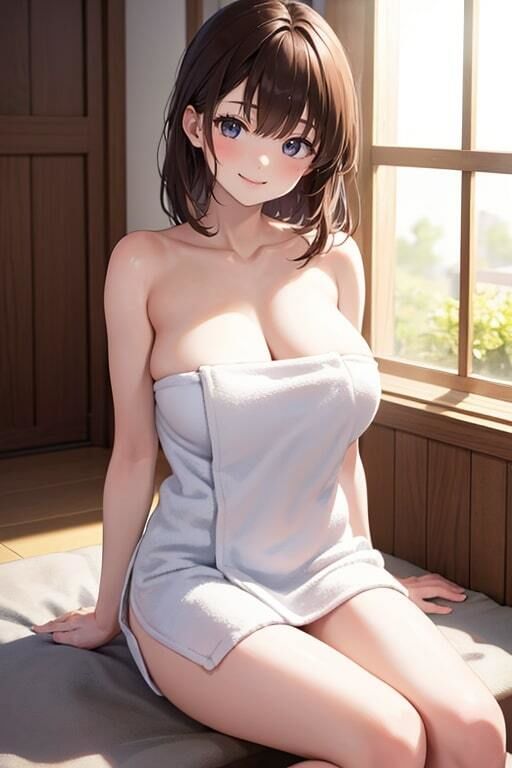 全裸よりエロい巨乳な彼女のバスタオル姿のサンプル画像 6