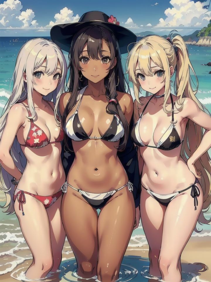 サンプル画像1:ビッチギャルたちの夏の大乱交！スケベ美女はビーチでとまらない？(M字大魔王) [d_409682]