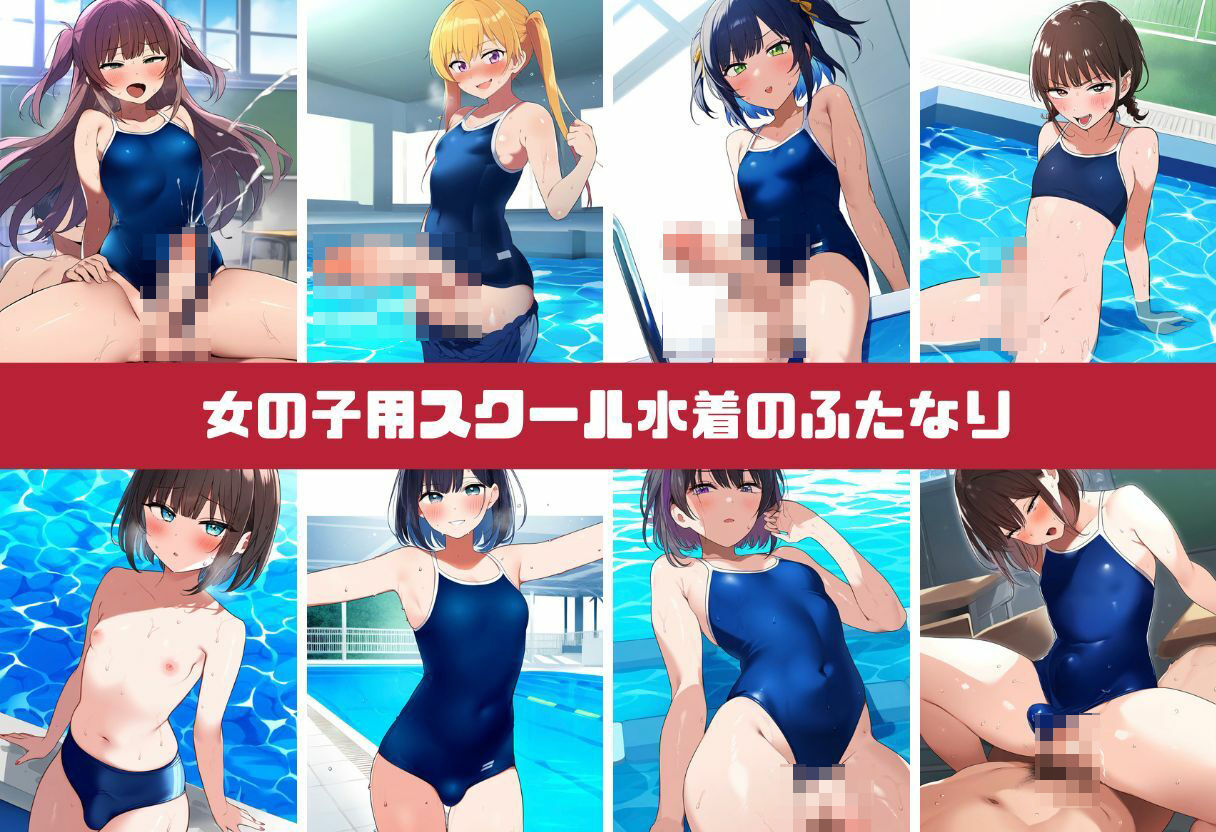 サンプル画像1:ふたなりの小さなスクール水着からデカチンポがはみ出しているイラスト集500枚｜（スク水・JK・学校・プール・勃起・オナニー・射精・セックス・男の娘）(エロロ兵長) [d_410289]