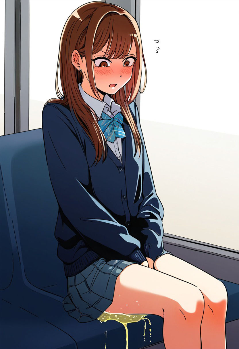 サンプル画像1:電車でおしっこ我慢したけどおもらしするJK(AI美女のぬくもり) [d_410442]