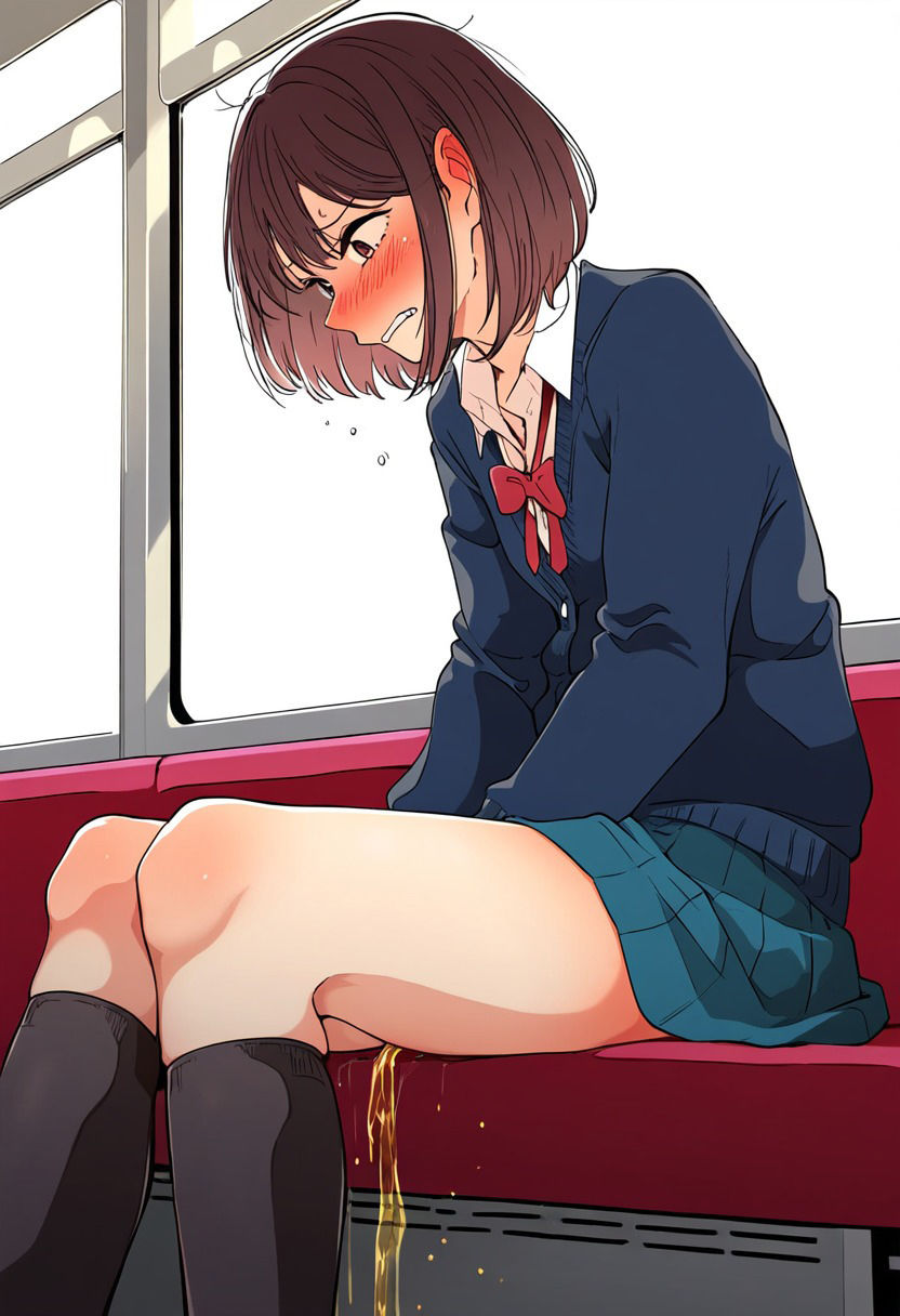 サンプル画像4:電車でおしっこ我慢したけどおもらしするJK(AI美女のぬくもり) [d_410442]