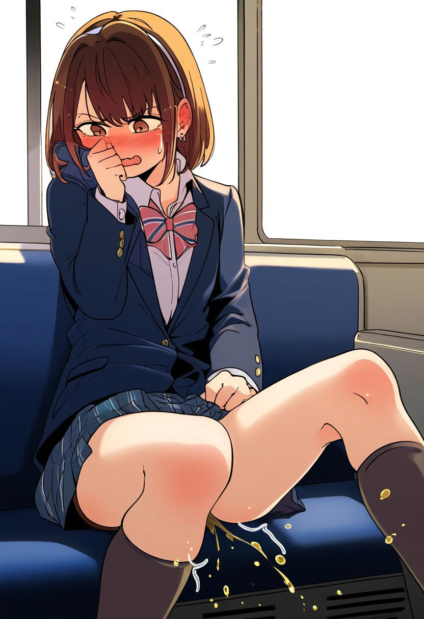 サンプル画像5:電車でおしっこ我慢したけどおもらしするJK(AI美女のぬくもり) [d_410442]