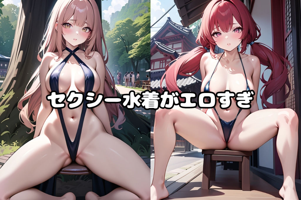 サンプル画像2:だらしないガニ股でスケベ水着を着た女(彩風  咲) [d_410448]