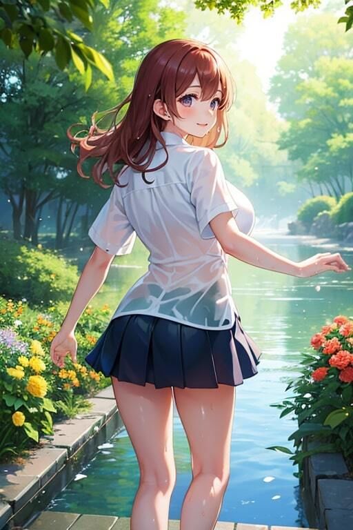 サンプル画像3:ブラがスケスケでも気にせず遊ぶ水辺の美少女(AIバブみ) [d_410754]