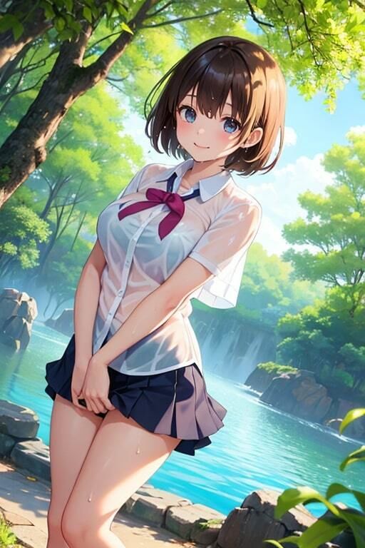 サンプル画像4:ブラがスケスケでも気にせず遊ぶ水辺の美少女(AIバブみ) [d_410754]
