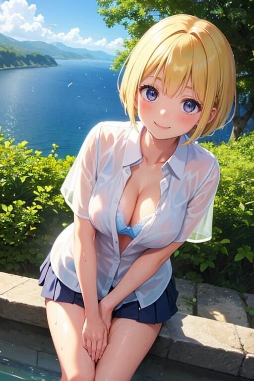 サンプル画像6:ブラがスケスケでも気にせず遊ぶ水辺の美少女(AIバブみ) [d_410754]