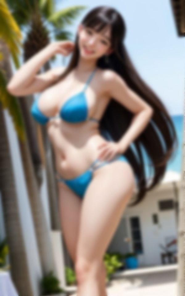 サンプル画像2:エッチな水着で男友達を挑発する笑顔がまぶしい淫乱女子大生(妄想AI美女) [d_411673]