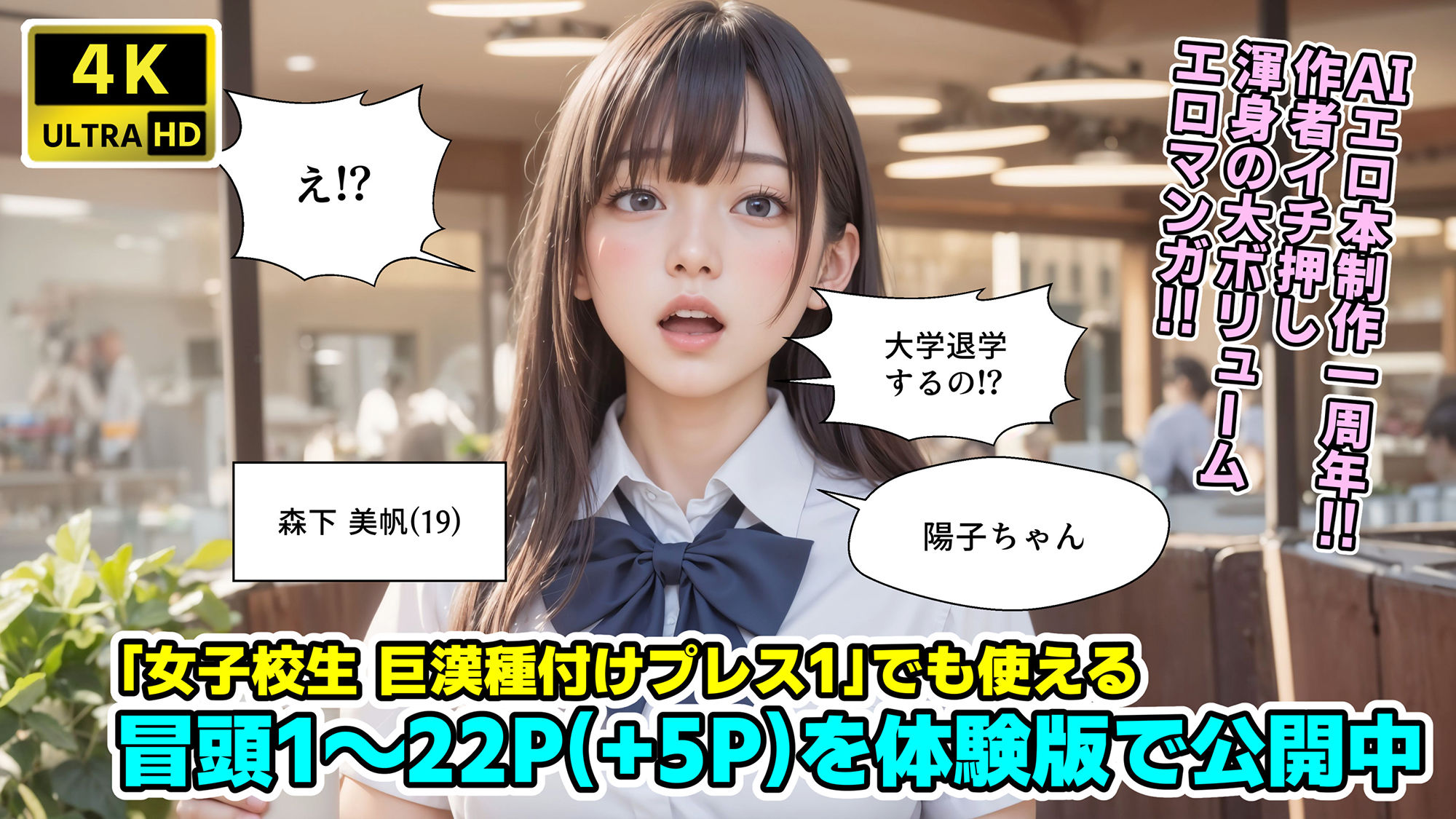 サンプル画像1:女子校生 巨漢種付けプレス2【4Kマンガ＋写真集】美帆と陽子 〜AI生成一周年記念商品〜(コメットパンチ) [d_412231]