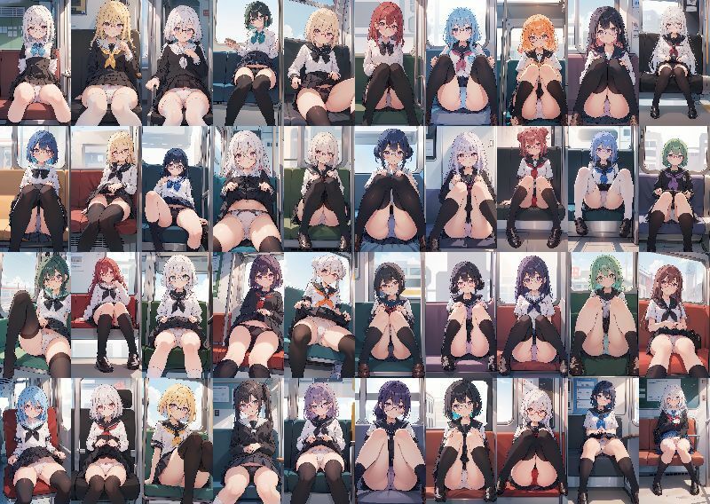 サンプル画像1:電車で向かいの席のJKがパンチラでからかってくる件(うさぎ温泉) [d_412308]