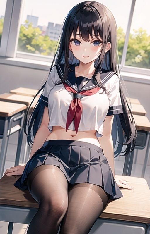 サンプル画像1:小魔系な黒タイツセーラー美少女がいやらしく挑発してきたのでナマえっちでお返し(ai生成で中出し天国) [d_413096]