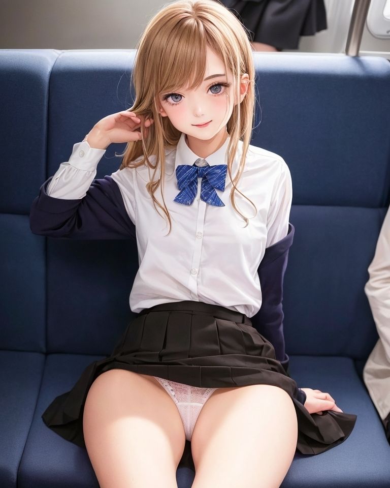 サンプル画像5:電車の中でパンツを見せつけるブームになった世界(AI専門) [d_413524]