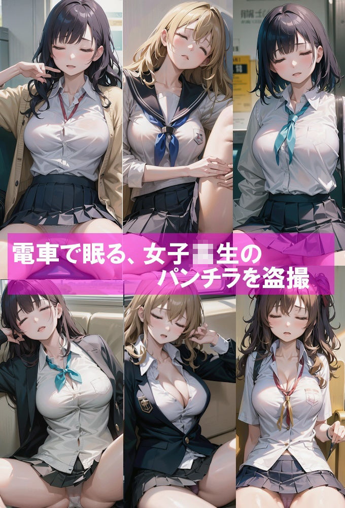 サンプル画像2:電車に座るミニスカJKのパンチラ(AI am アニメAI画像生成見習い) [d_416352]