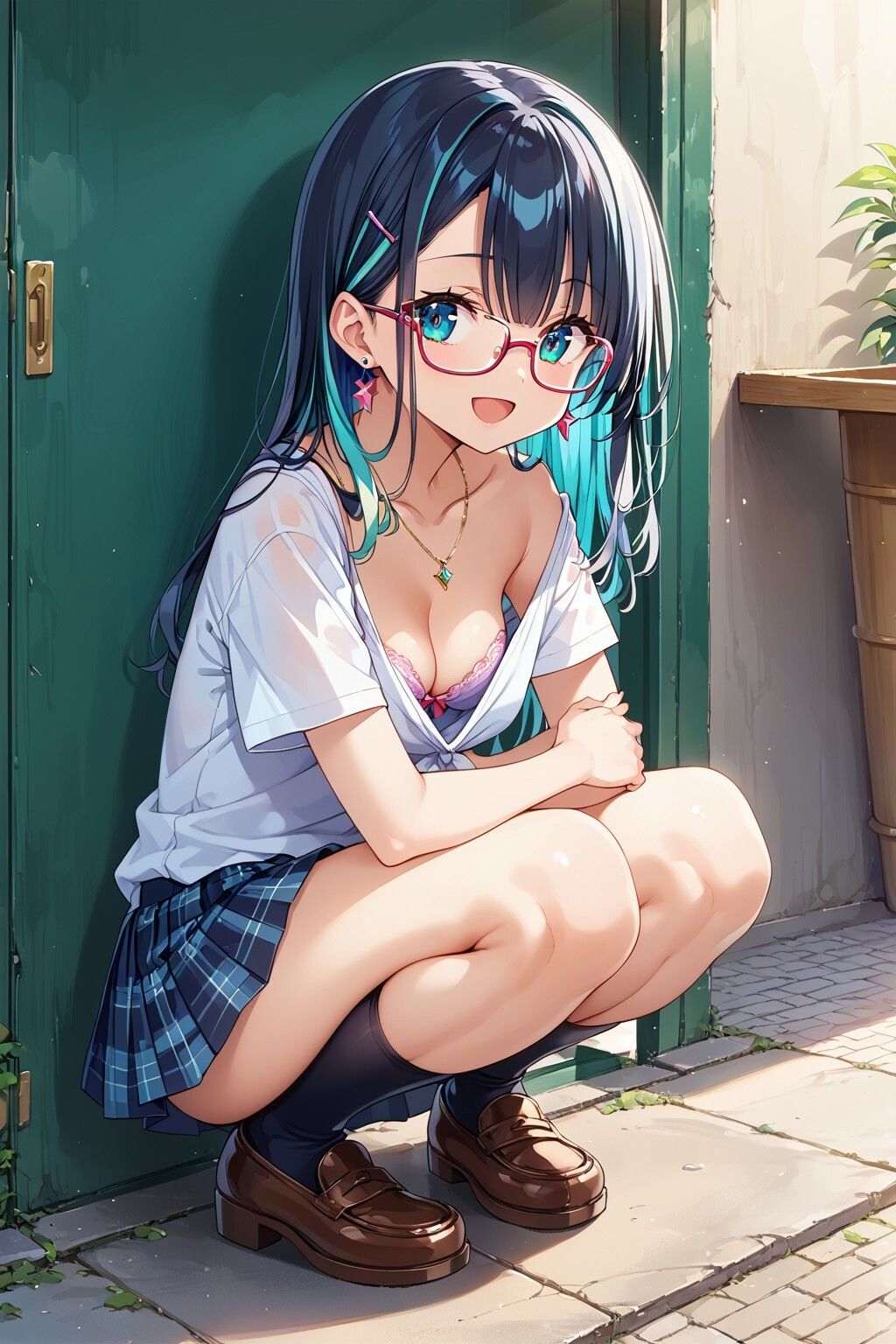 サンプル画像1:オタクに優しいギャルが胸チラ、ブラチラしながら抜いてくれるなんて！(美少女をAIしてる) [d_416806]