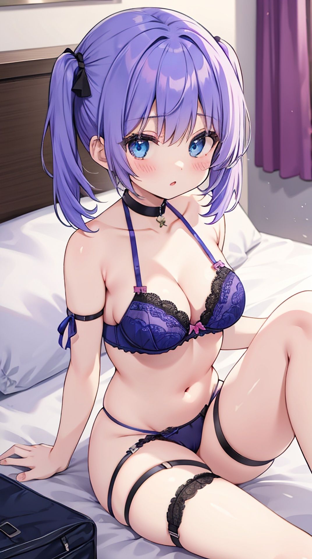 サンプル画像2:【ROCG032】下着100，紫髪ツインテール100，白髪猫耳100，黒髪100，約400枚，1072×1920完成(ローズ志向) [d_416971]