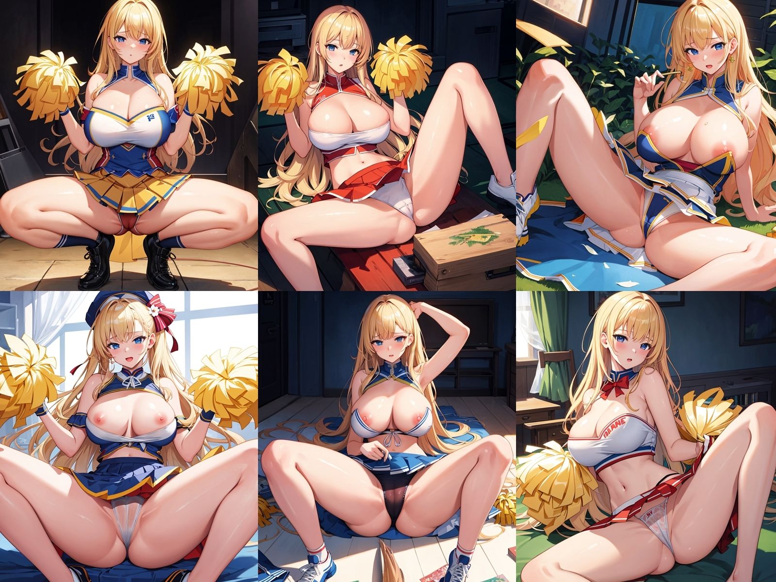 サンプル画像1:ドスケベな爆乳金髪チアガールがM字開脚で誘惑してくる件(巨乳おっぱい大好き星人) [d_418109]