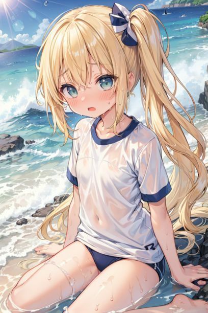 サンプル画像1:体操服を着た女の子と海2(とらいあどら) [d_418350]