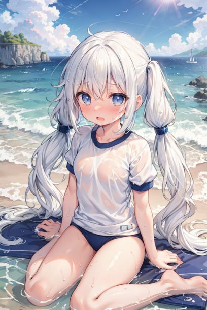 サンプル画像2:体操服を着た女の子と海2(とらいあどら) [d_418350]