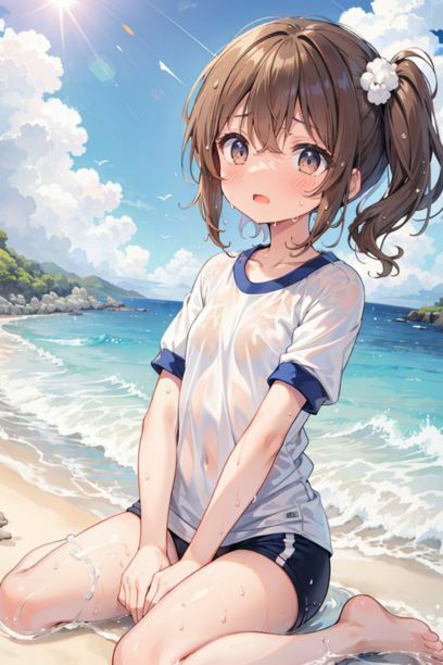 サンプル画像5:体操服を着た女の子と海2(とらいあどら) [d_418350]